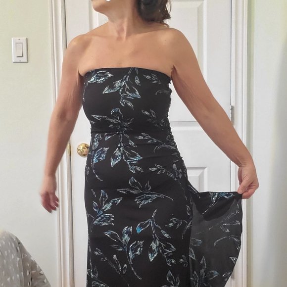 Black & Teal Sequence Strapless Dress - Picture 13 of 16